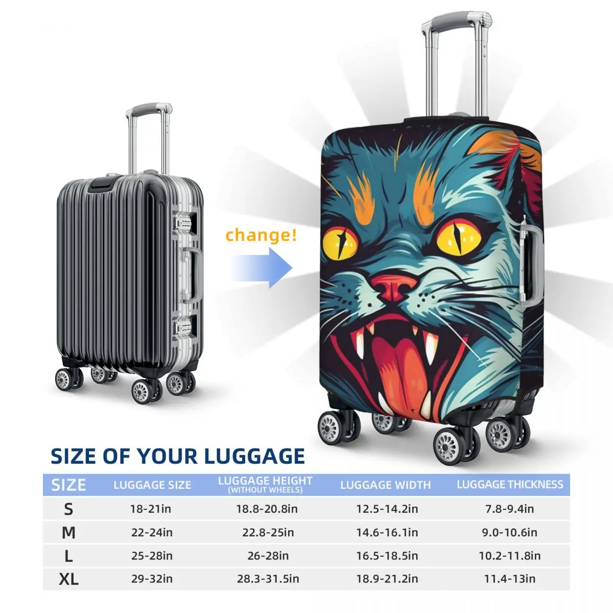 Horror Cat Print Luggage Protective Dust Covers Elastic Waterproof 18-32inch Suitcase Cover Travel Accessories