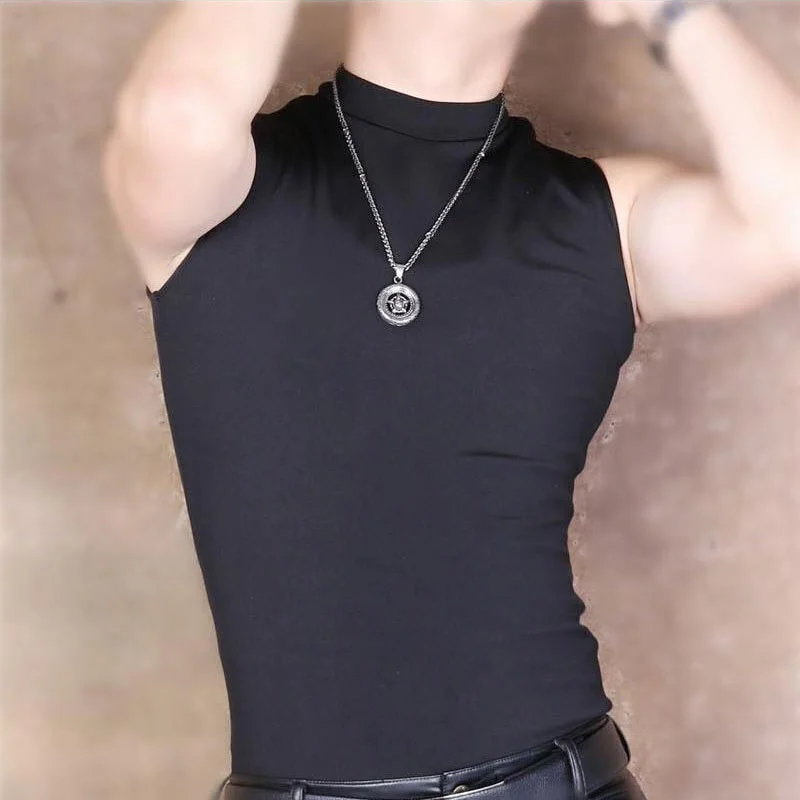 

Men Gym Tank Top Muscle Fitness Clothing Turtleneck Sport Sleeveless T Shirt Elastic Bodybuilding Running Vest Compression Shirt