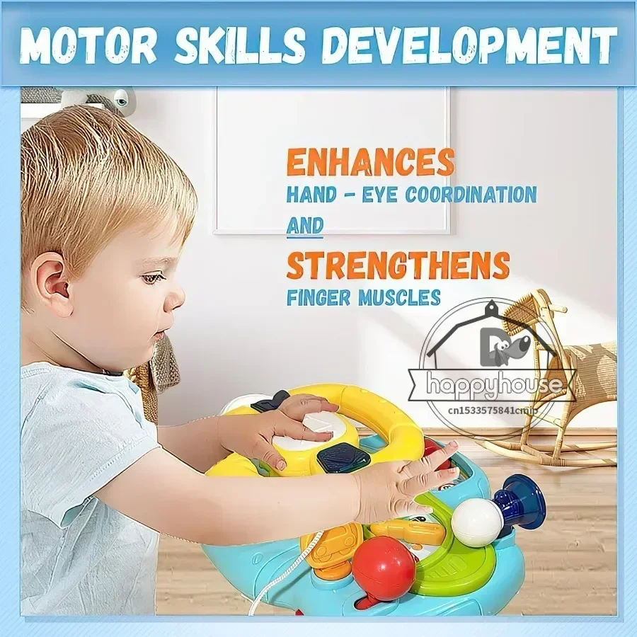 Volante do bebê para assento de carro brinquedos volante com música fliip up espelho berço assento de carro brinquedos motorização volante brinquedos