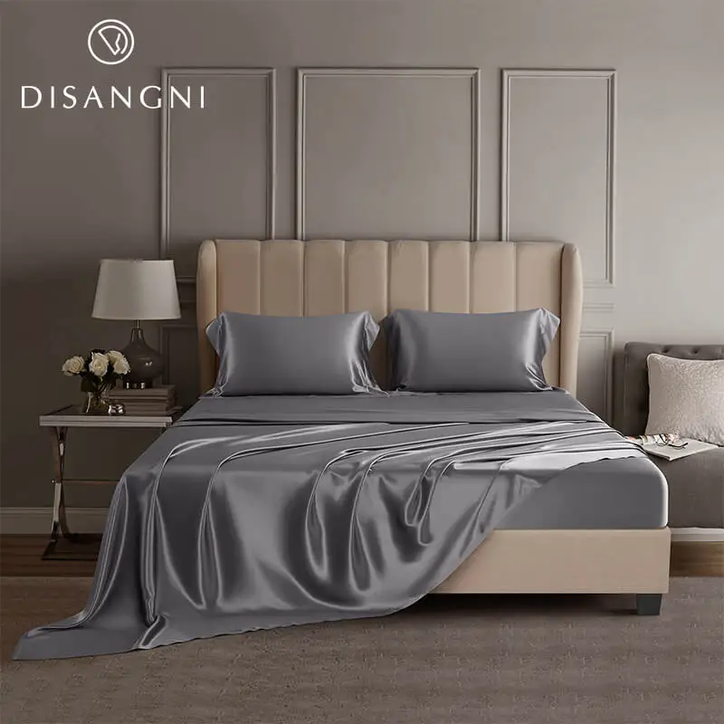 DISANGNI 22 Momme 100% Mulberry Silk Bedding Set - 4-Piece Luxury (2 Pillowcases, 1 Fitted Sheet, 1 Flat Sheet) - 6A Grade Natur