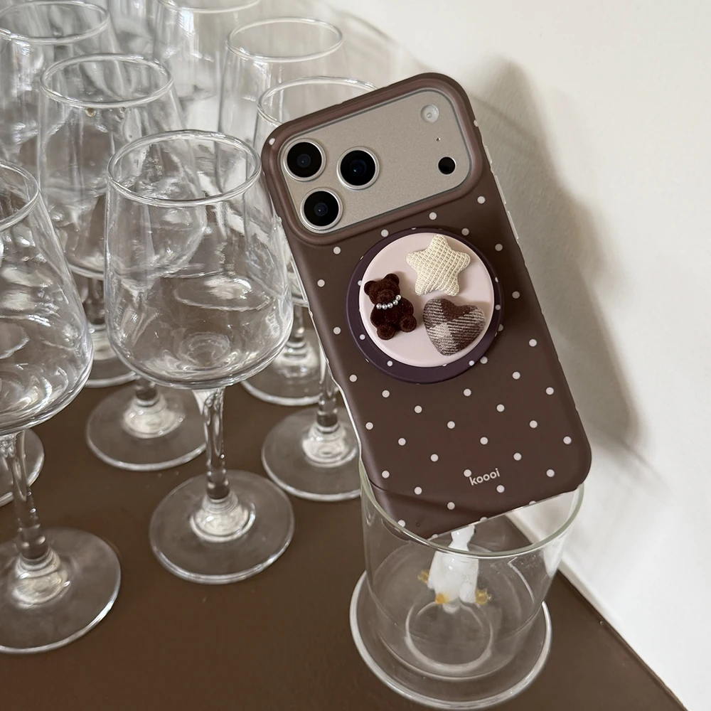 Luxuriöse braune weiße Polka Dot-Muster-Magnet-Handyhülle für iPhone 13, 14, 15, 16, 17 Pro Max, stoßfeste, niedliche Abdeckung für Magsafe-Hülle – Detail 10