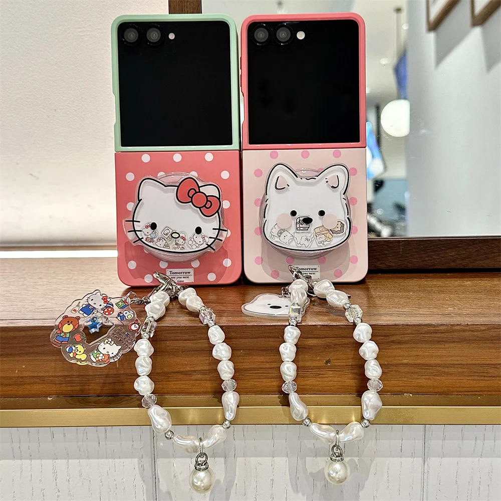 

INS Polka dot Magnetic Phone Case for Samsung Galaxy Z Flip7 6 5 4 3 Flip6 Cover With Magsafe HelloKitty Puppy Shake Stand Cases