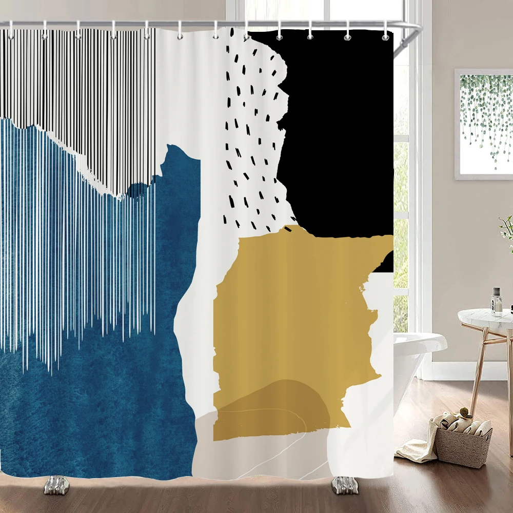 

Nordic Style Abstract Art Boho Shower Curtain Waterproof Polyester Bath Curtain Morandi Color Block Curtain Bathroom Decor