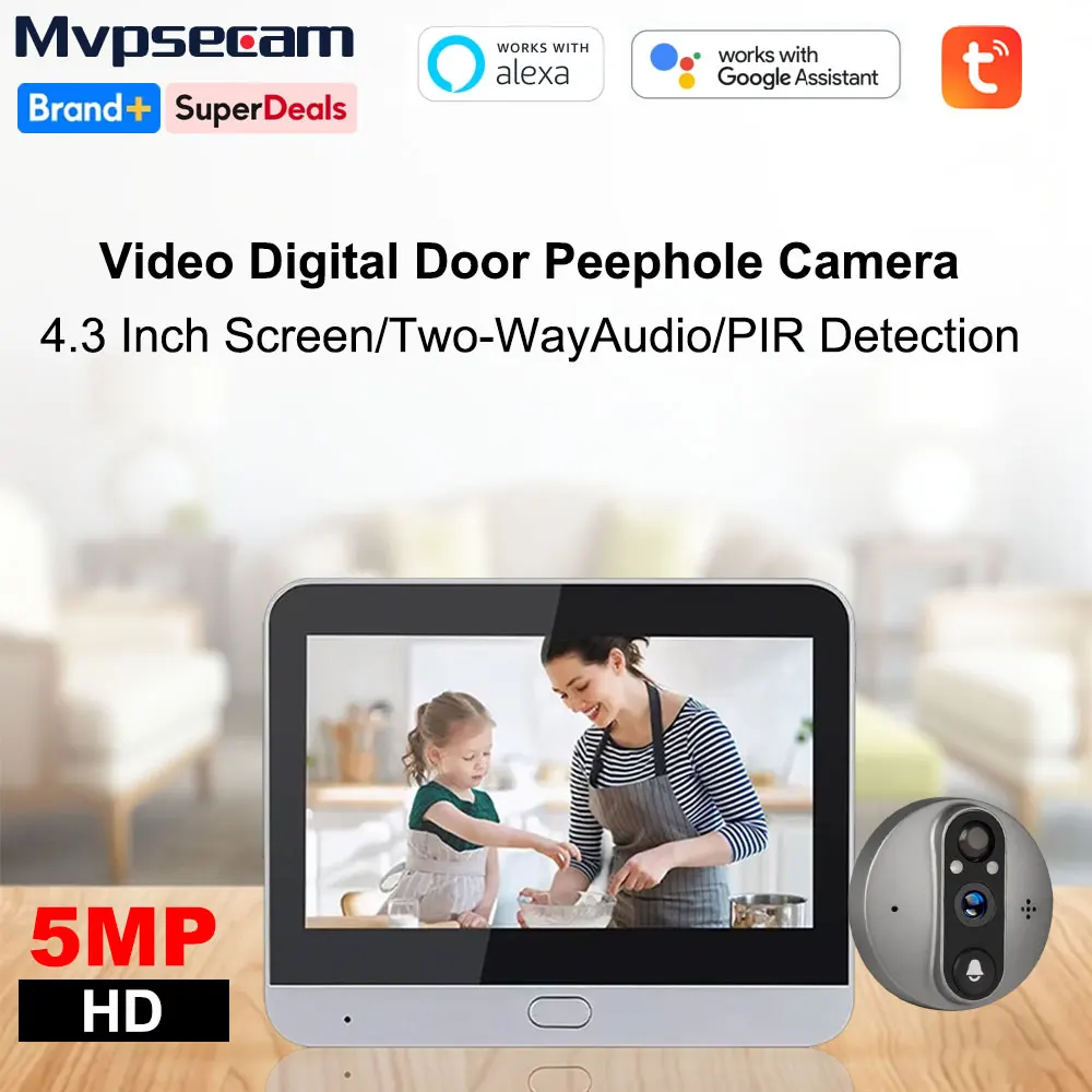 

Wireless 5MP Smart Battery Video Doorbell 2.4G WiFi Tuya App Remote View PIR Motion Alarm Two-Way Talk Night Vision Door Viewer
