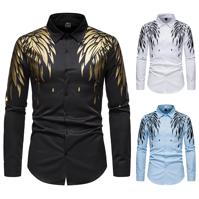 

2022 Trend New Symmetrical Feather Print Long-sleeved Shirt Men's Business Casual Daily Office Shirt