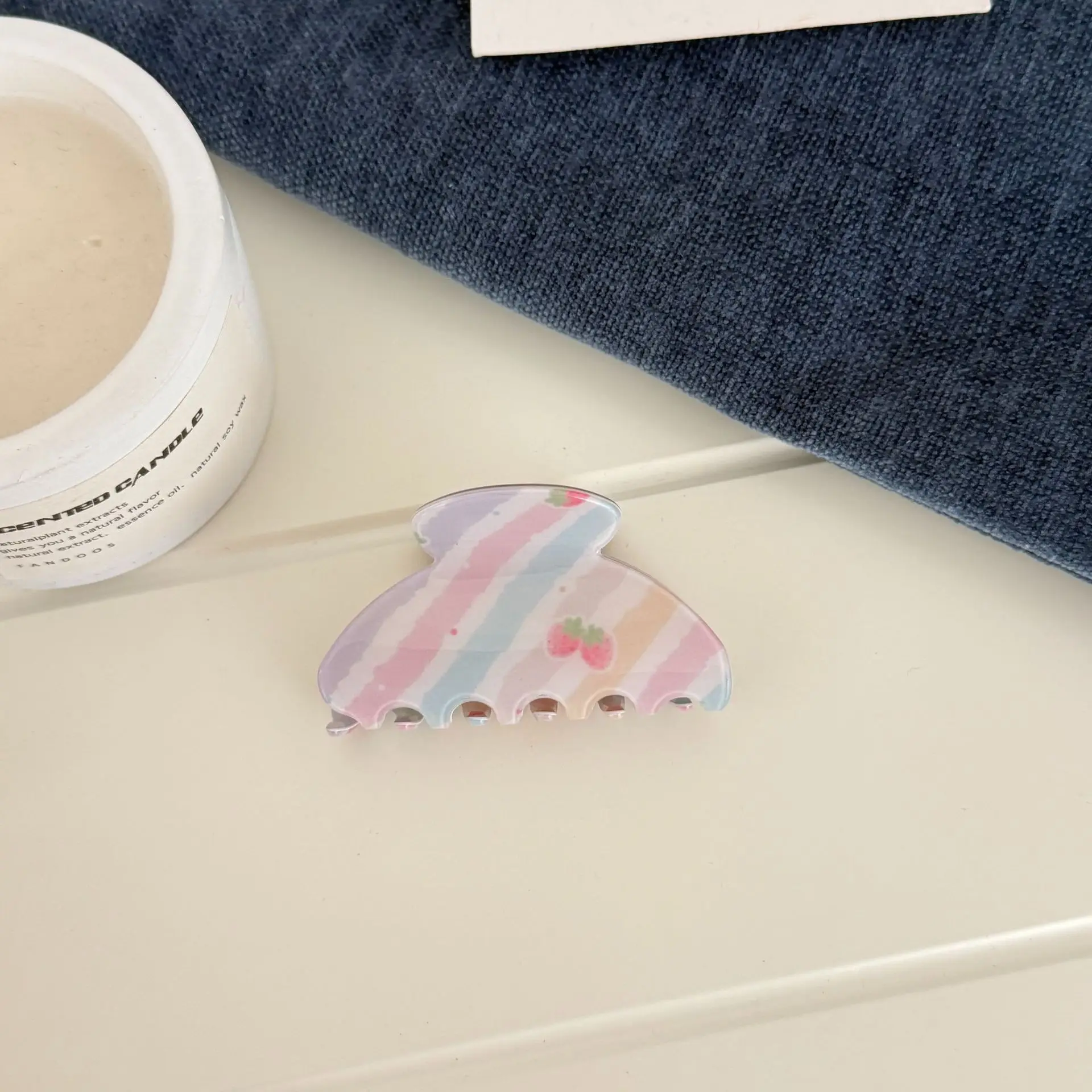 

Acrylic Hair Claw Rainbow Strawberry Pattern Korean Cute Elegant for Girls Daily Bun and Ponytail Non Slip Small Size