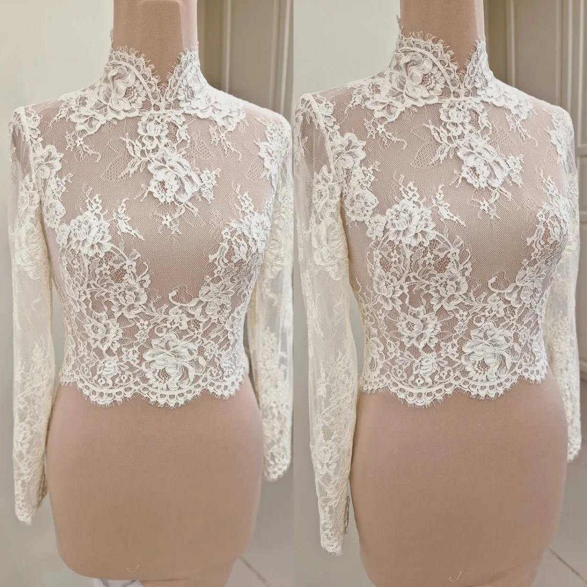 Elegant Long Sleeve Bride Wrap Lace High Neck With Button Bridal Jacket High Quality Wedding Accessories Customized
