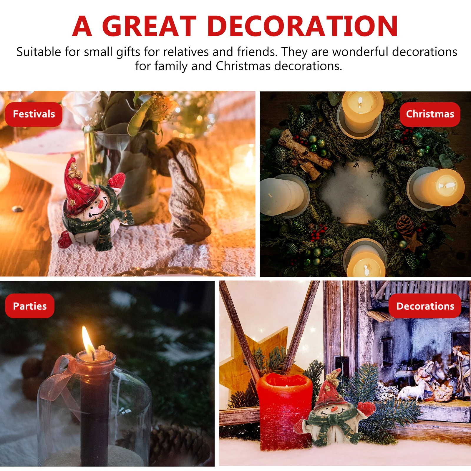 

Snowman Ornaments Resin Christmas Decor Desktop Statue Miniature Elder Figure Cartoon Xmas Gift Winter Festive Home Office