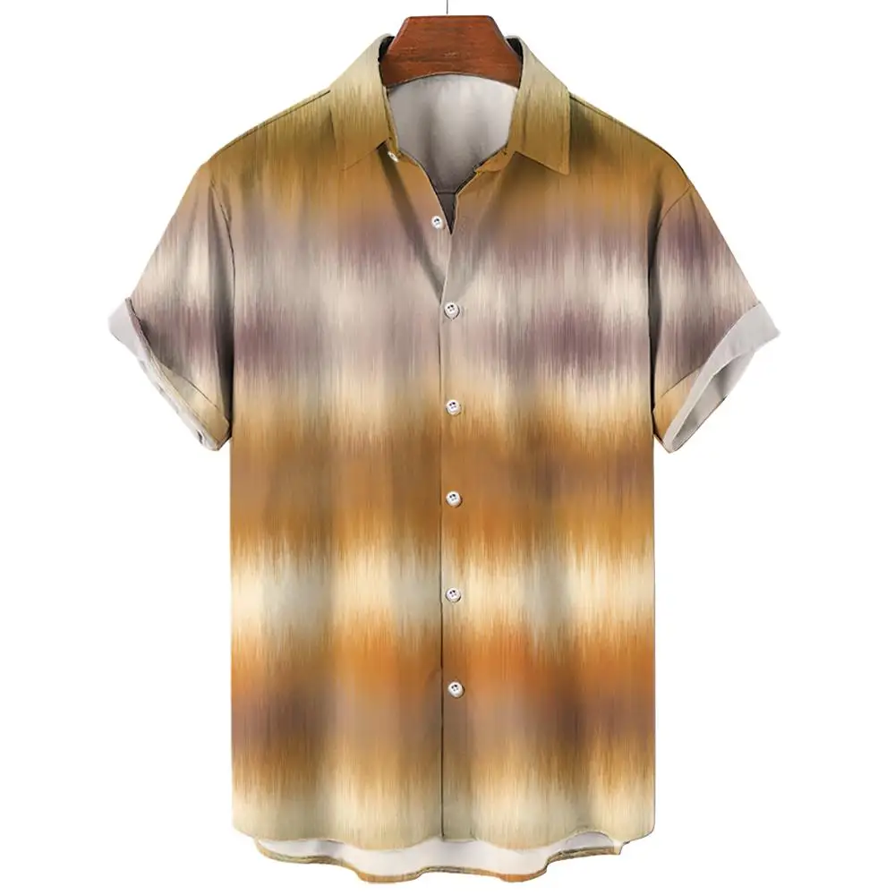 Camicia da uomo hawaiana camicia a righe sfumate con stampa 3d per uomo camicie Casual a maniche corte abbigliamento da uomo camicie oversize 3XL