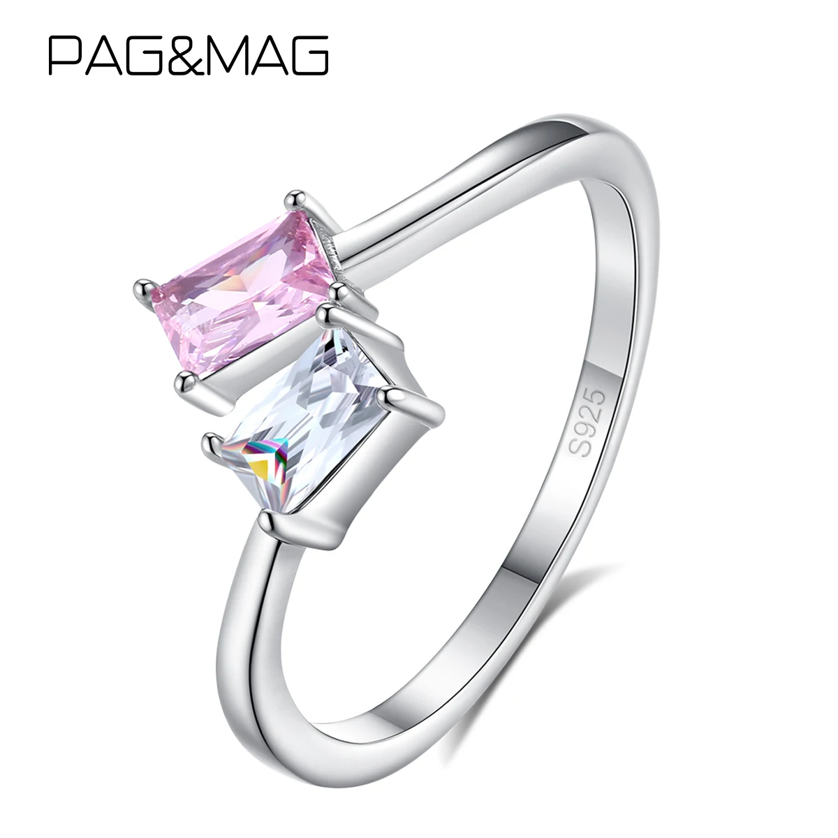 

PAG&MAG Shiny Twist Design Open Rings Square S925 Cubic Zircon Adjustable Women Jewelry for Wedding Party Elegant Accessory Gift