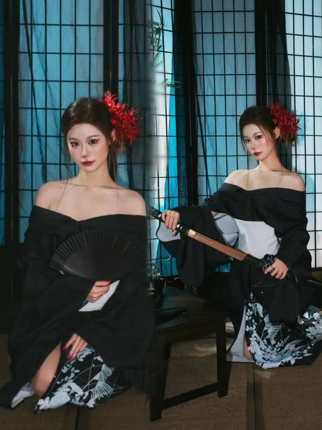 

Традиционный японский халат в стиле кимоно для путешествий и фотосессий, женский, для студии, новинка, черный, в стиле гангстерской формы, для торжественных мероприятий