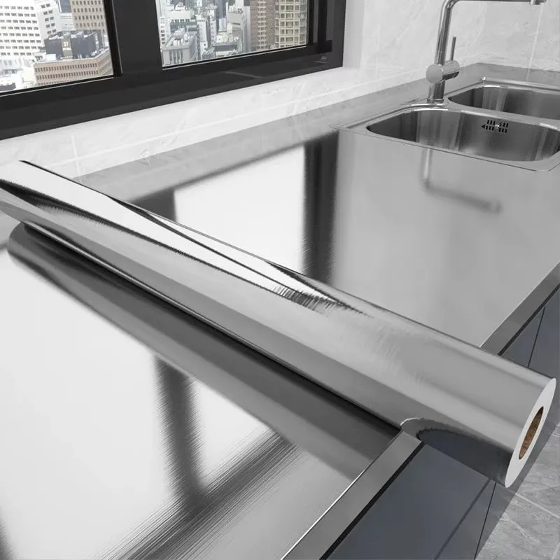 بولي كلوريد الفينيل المقاوم للصدأ نحى الفضة القابلة للإزالة خلفية ديكور فيلم الفينيل مقاوم للماء النفط واقية الأجهزة المنزلية المطبخ مصعد ملصق