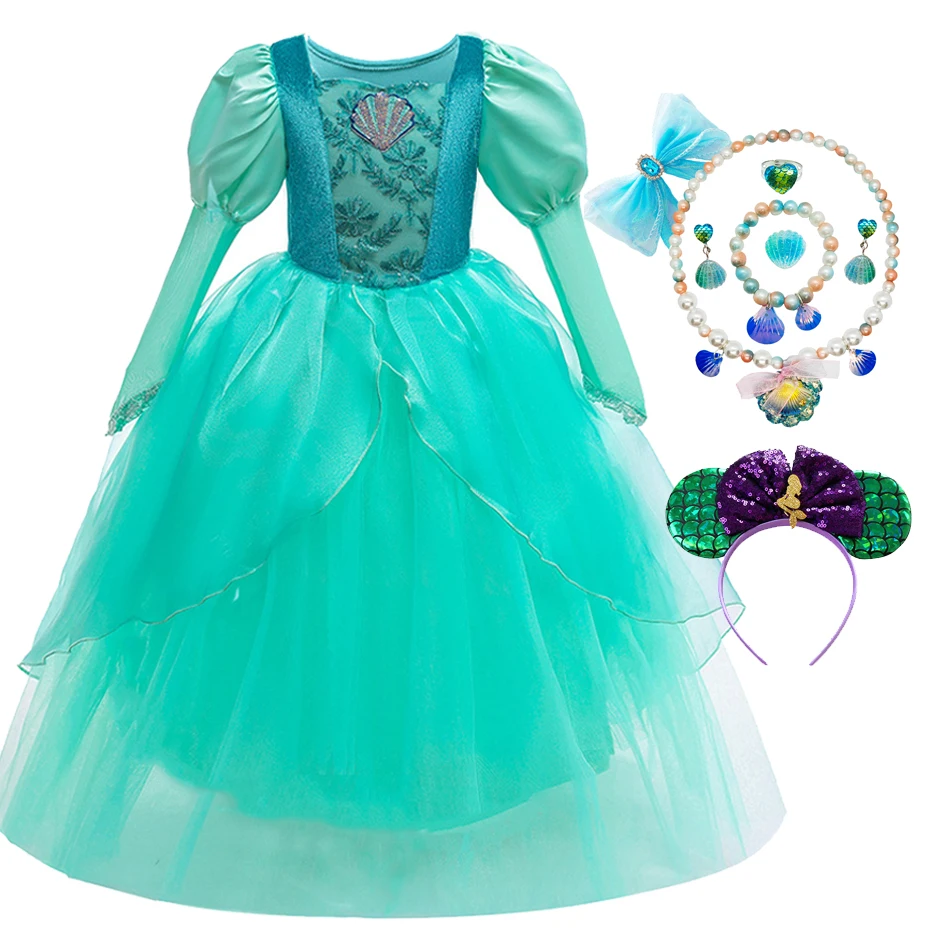 Mermaid Dress for Girls Ariel Princess Ball Gown Kids Christmas Party  Frocks Embroidery Costume Mesh Halloween 3-10T - AliExpress 1501
