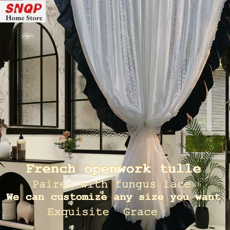 French Light Luxury Lace Retro Tulle Curtains for Living Room Bedroom Dining Study Grace Romantic Vertically Decor Custom Size