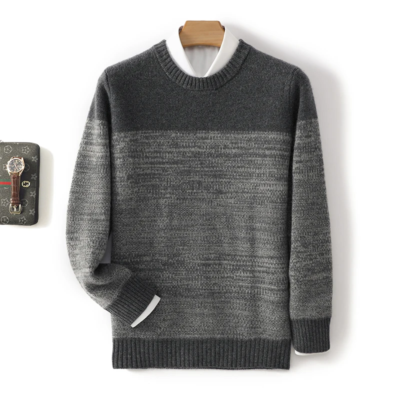 

100% Merino wool knitted men's pullover sweater in autumn round neck long sleeved sweate casual and simple high-quality top