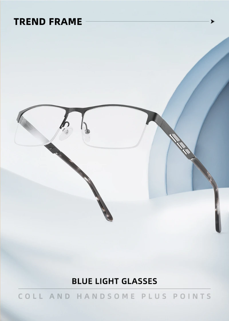 BEMORE Square Prescription Eyewear For Men Photochromic Progressive Glasses Anti Blue Light Metal Optical Eyeglasses
