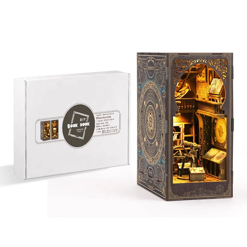 3D Holzpuzzle Miniatur-Buchstütze DIY Handmontierte Lasergeschnittene Spielzeuge Puppenhäuser Mini-Puppenhaus Holz-Bücherregal für Erwachsene