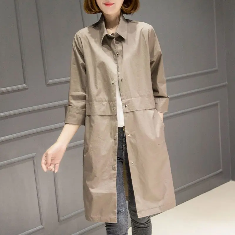 Women's Mid length Spring Autumn Female Windbreaker Loose Female Single Breasted Lapel Versatile Trench Coat Outerwer