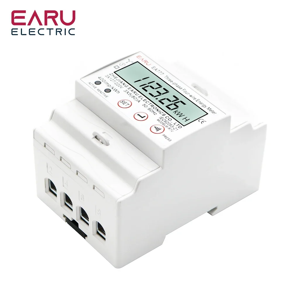 80A 4P 3 Phase 4 Wires Two-way Bilateral Energy Meter Electricity Usage Meter Din Rail AC 3*230/400V LCD Multifunction Display