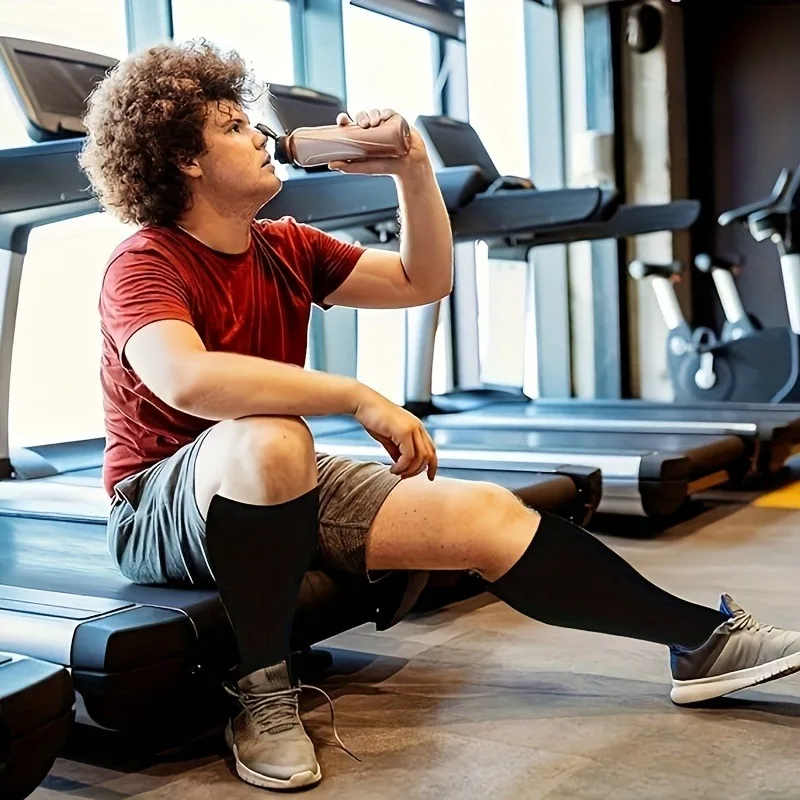 3 쌍 블랙 베이지 플러스 사이즈 남성 여성을위한 압축 양말 엑스트라 와이드 송아지 무릎 높은 러닝 초대형 압축 스타킹