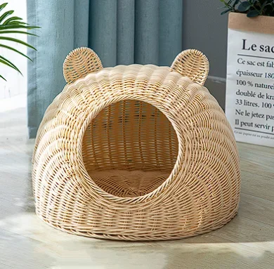 

Pet Supply Manufacture Accepted Design Price Negotiation Customize Wicker Cat Bed Elevated Rattan Kitten Basket Made