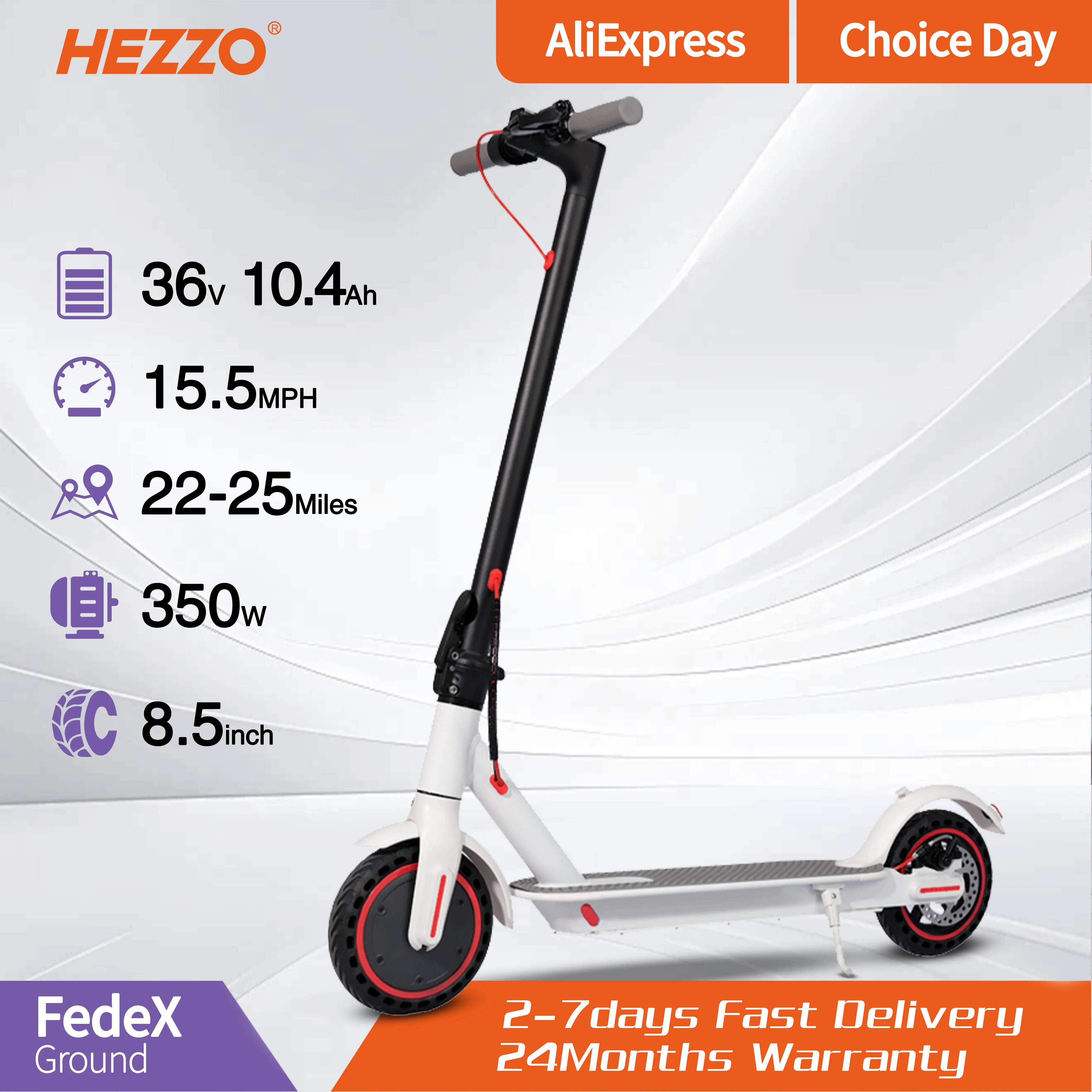 

HEZZO Escooter 350 Вт, 36 В, 8,5 дюйма, 10,4 Ач, литиевая батарея, диапазон 30-40 км, макс. 25 км/ч, спортивный портативный складной электросамокат с приложением