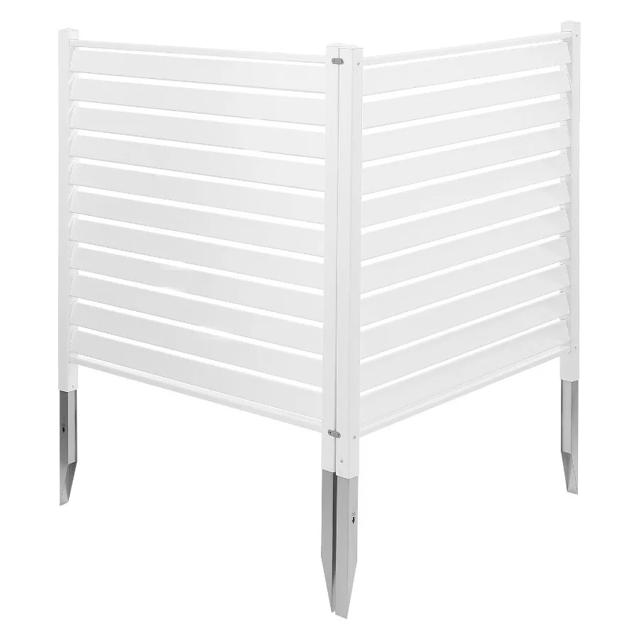 2 Panels Outdoor Privacy Screen 48 x 48 in Air Conditioner Fence with 19.7 in Ground Stakes Louvered Vinyl Privacy Fence White