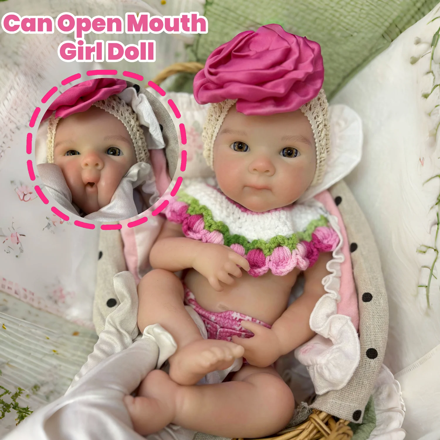 

13Inch/33CM Can Open Mouth Bettie Silicone Reborn Girl Doll With Bald And Cute Outfits Lifelike Bebe Reborn Doll For Kids' Toy