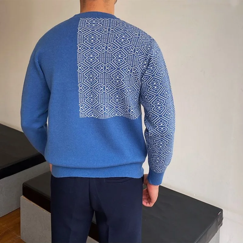 Suéter de cuello redondo para hombre, Jersey de punto de manga larga con estampado de negocios, Tops inferiores para jóvenes, nueva moda de otoño e invierno