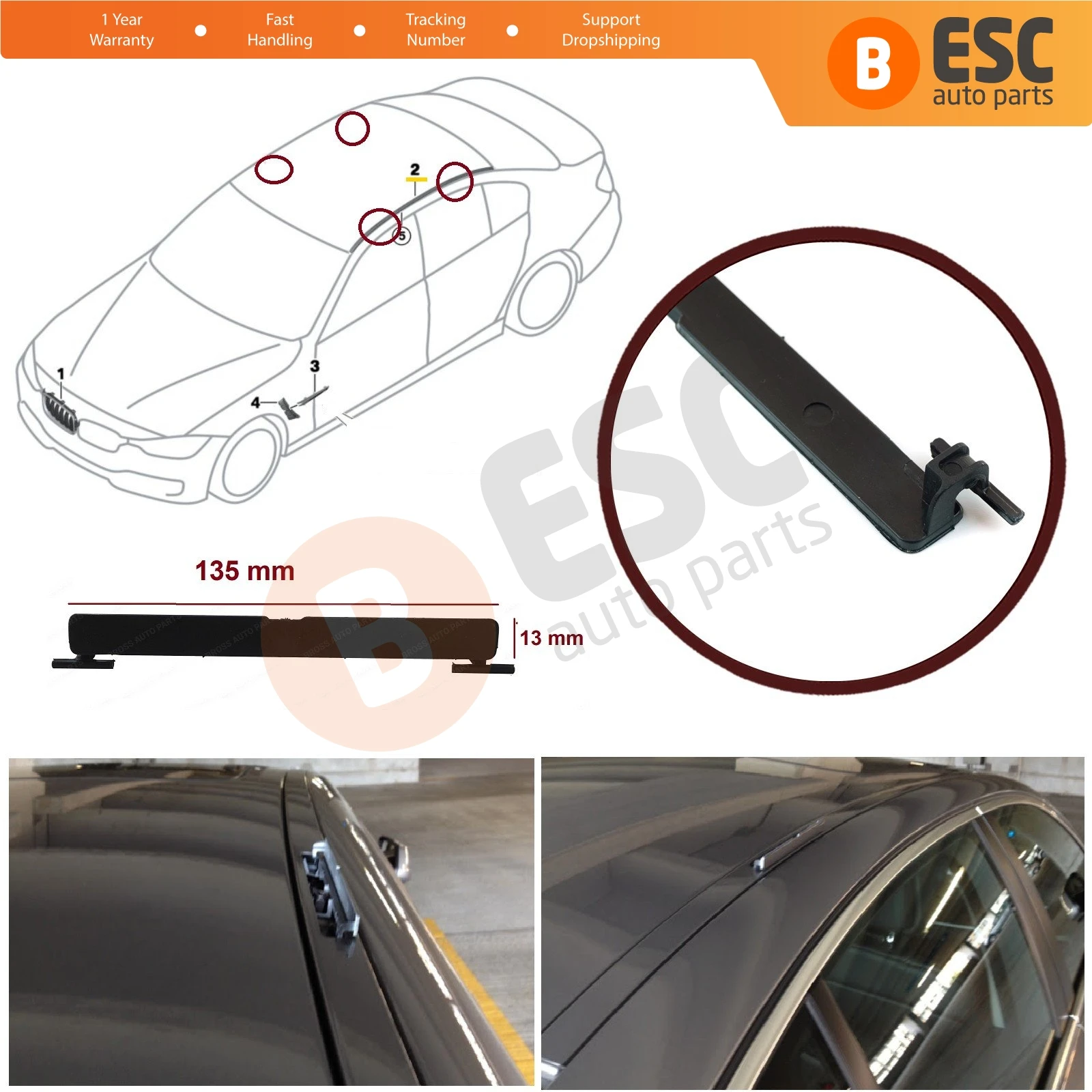 Esc autopeças esr575 panorâmico telhado moldando porta saco capa para bmw f10 135 mm * 13 mm navio de expedição rápida da turquia