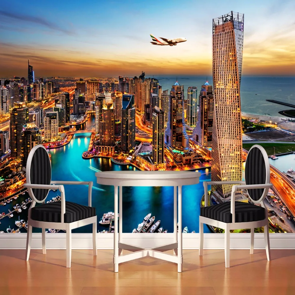 Dubai City Night View Mural Wallpaper Custom Wall Painting Papel Pintado Living Room TV Background Photo Wall Paper Rolls 3D