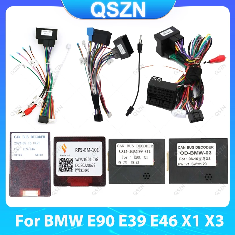 For BMW E39 E46 E53 E83 E90 E92 E93 E81 E82 E85 E87 E88 X1 X3 16 PIN Wiring Harness Power Cable Car Radio Canbus Box Decoder