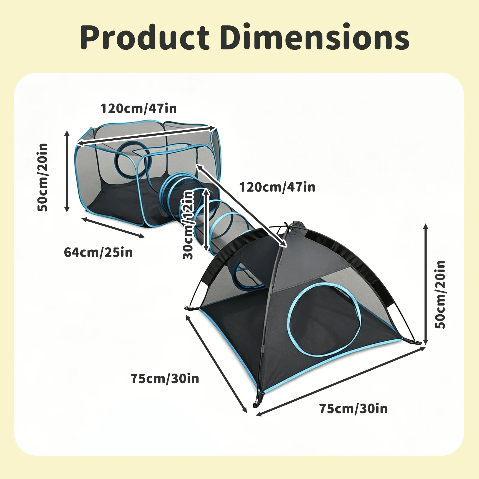 1 Pack Cat Play Tent Tunnel Set for Cat Owners, Foldable Pet Playpen, Breathable Mesh Indoor Outdoor Enclosure