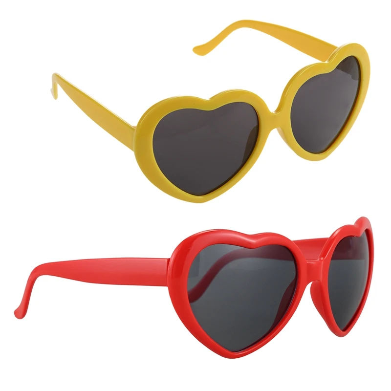 Retro Love Heart Shape Lolita Sunglasses Fancy Dress Party HOT - Red & Summer Love Heart Shape Sunglasses Yellow