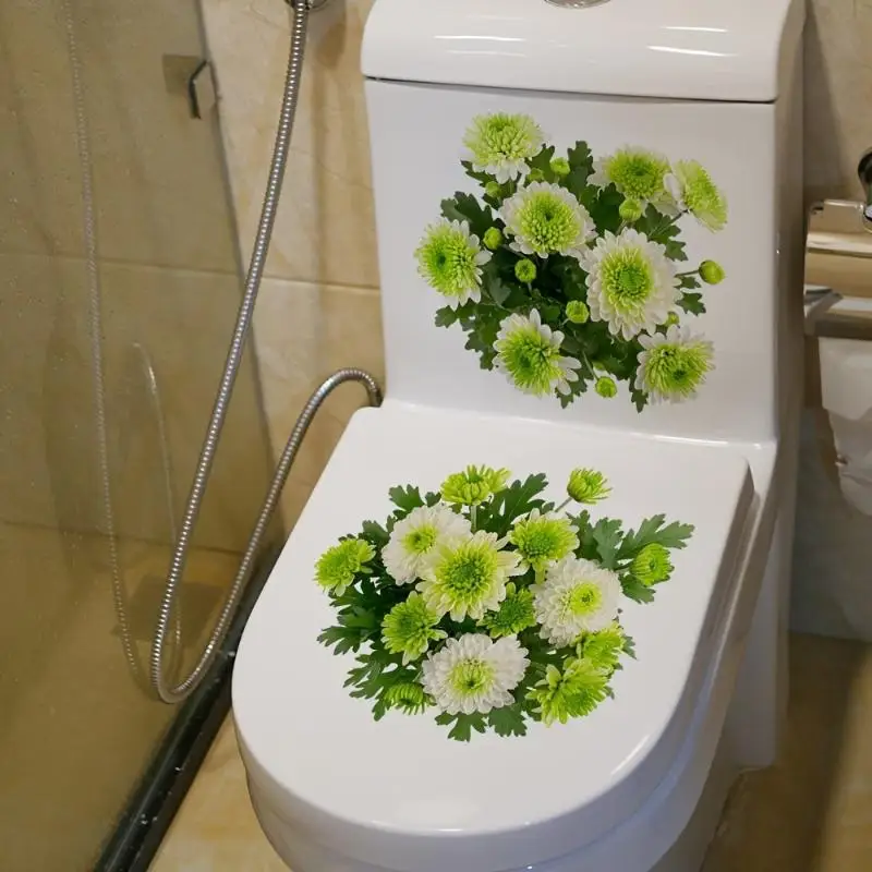 Waterproof Bird Flower Print Toilet Seat Stickers Self-Adhesive Removable Decor for Bathroom Housewarming Gifts