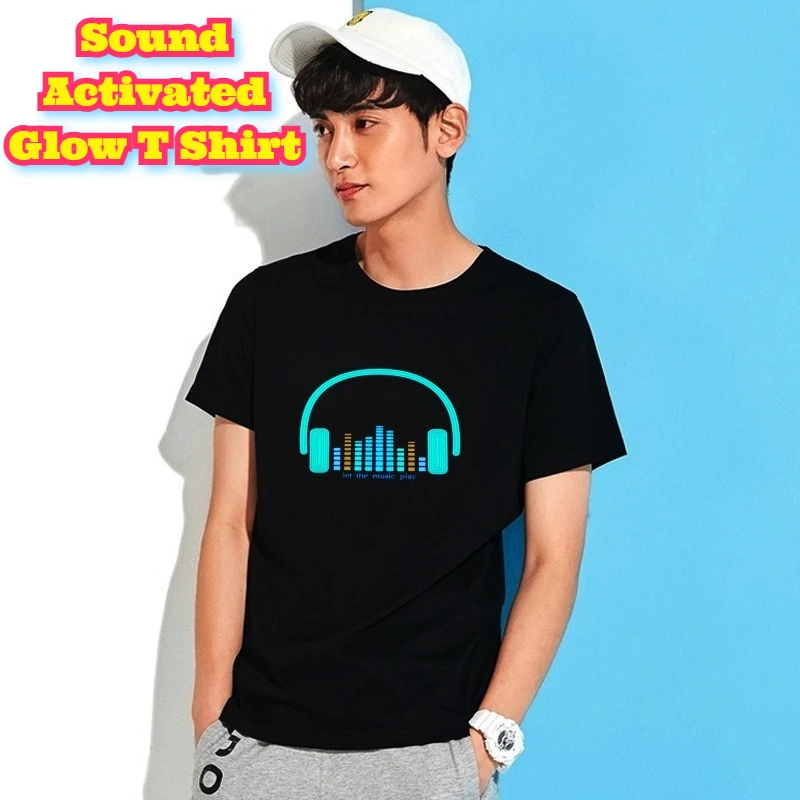 

Мужская светящаяся футболка со звуковой активацией, новая летняя футболка с коротким рукавом для музыкального фестиваля, вечеринки на открытом воздухе, ночного светящегося активного комфорта