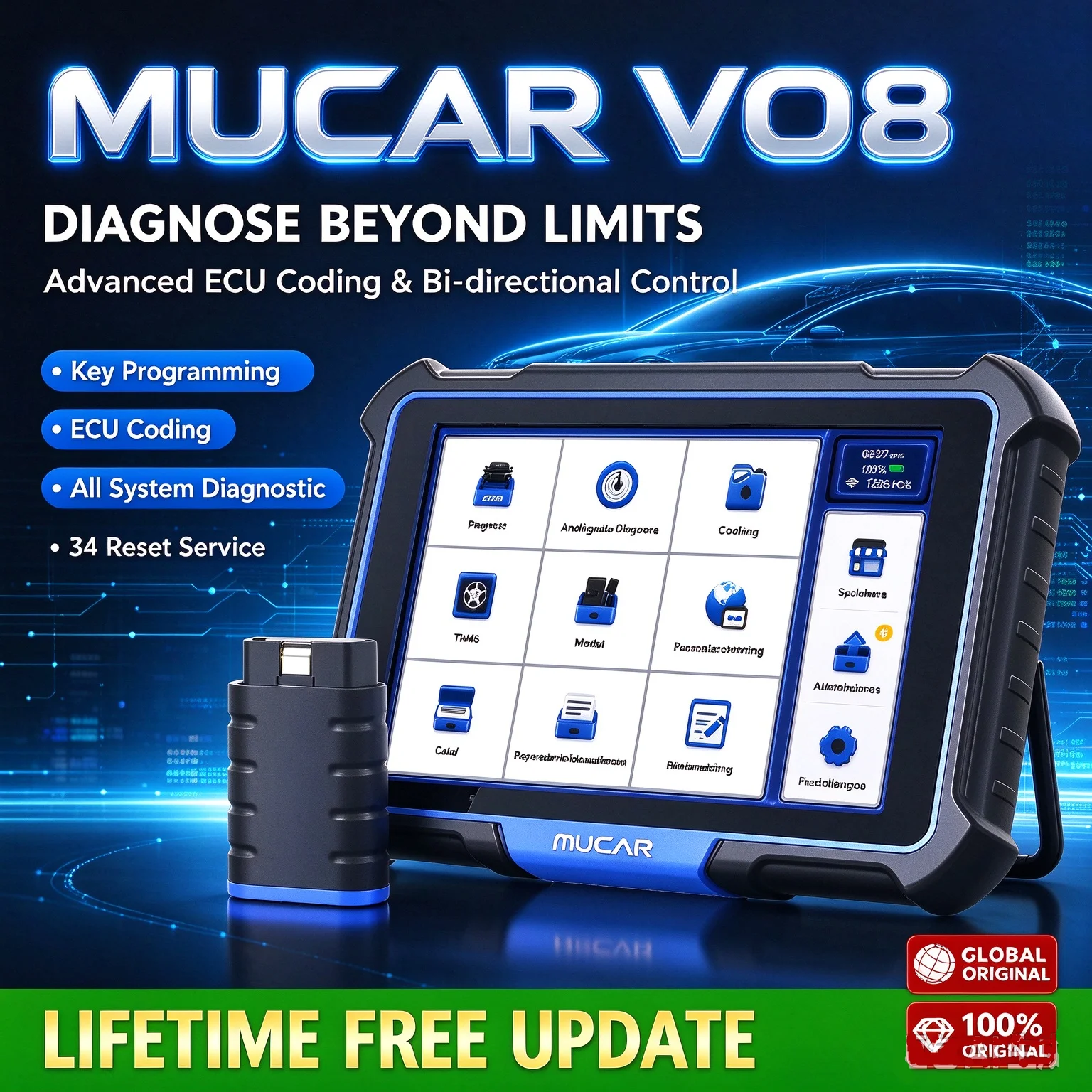 All System 34 Reset Services MUCAR VO8 IMMO Key Programmer Bidirectional ECU Coding