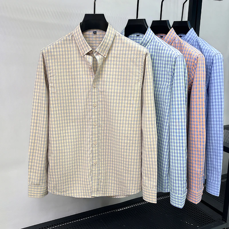 

Summer New Men's Fashionable Plaid Casual Simple Lapel Long-Sleeved Shirt/P3309