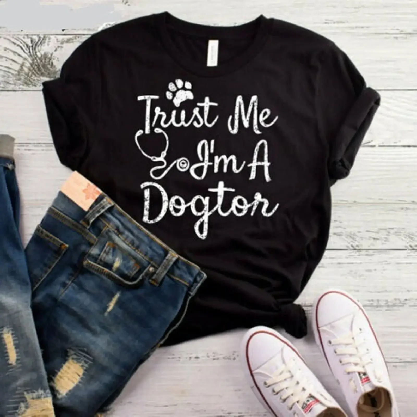 Dog GifT T Shirt Funny Men for Women Doggy Vet Trust Me I amp 39 m a Dogtor Doctor Top Mom vintage Washed Top For Everyday Wear