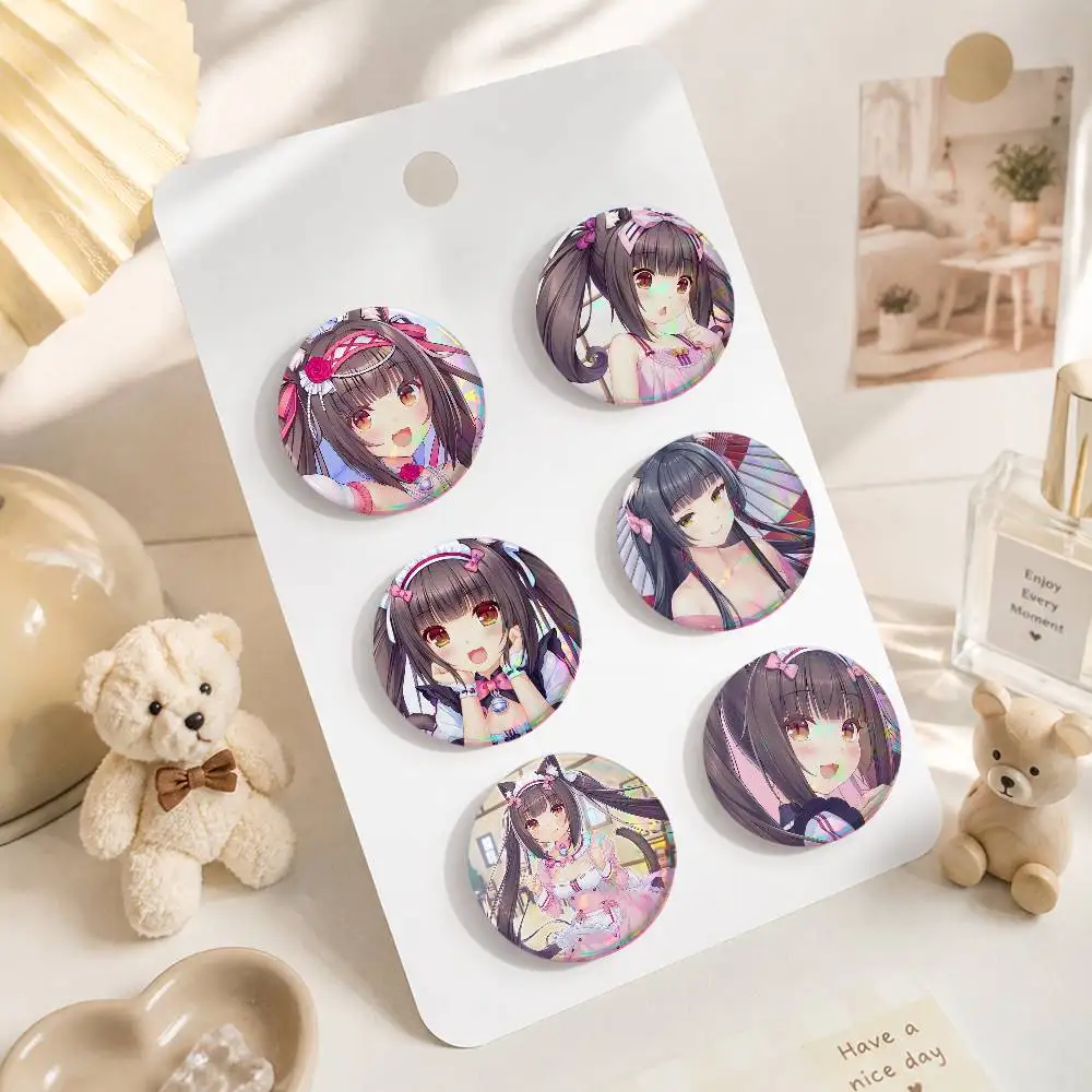 A-Nekopara Chocola Tinplate Brooch Figure Icon Badge Handmade Brooches For Backpack Clothes Decoration
