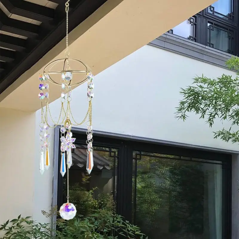 Imagem -03 - Pendurado Pingente de Cristal para Jardim Suncatcher Wind Chimes Cadeia de Cristal de Prisma do Arco-íris Janela Drop Bell Árvore de Natal Decoração de Casa