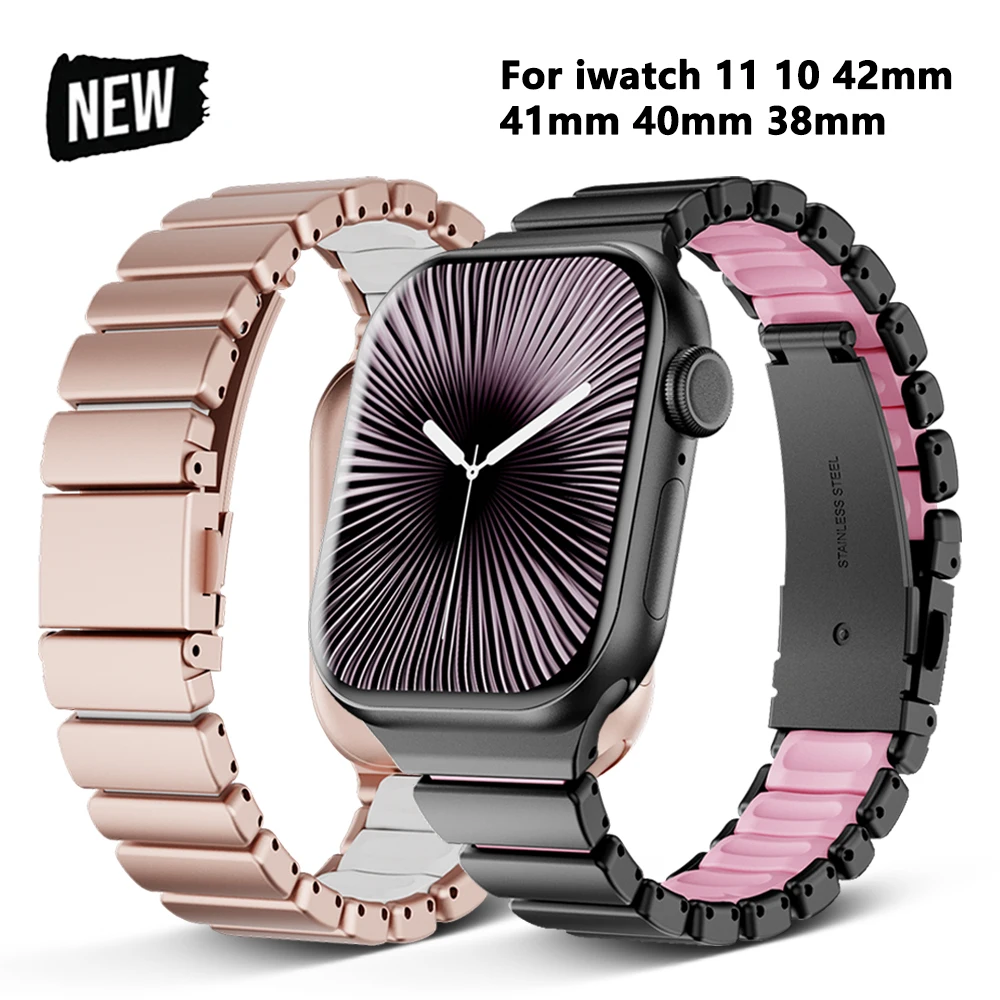 

Stainless Steel Band for Apple Watch Series 11 10 42mm Women Rubber Straps for Iwatch 9 8 7 41mm 6 5 4 3 2 1 40mm 38mm Bracelet