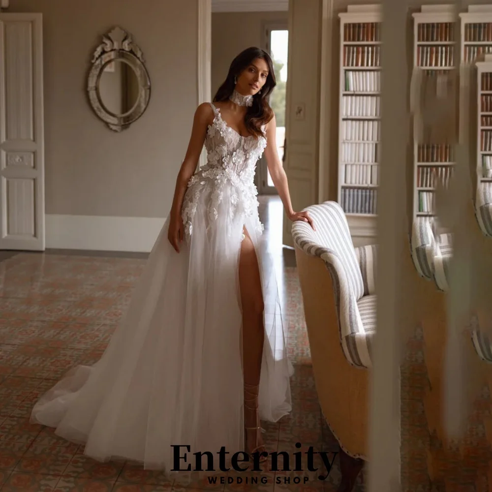 Vestidos de casamento com zíper personalizado, decote em v, sem mangas, para mulheres, charmoso, simples, renda, apliques, vestidos de noiva