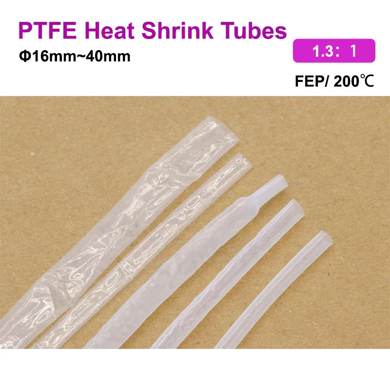 

1/10/30Pcs 1.3:1 Transparent Heat Shrinkable Sheath PTFE FEP 16mm ~ 40mm 200℃ 600V High Temperature Clear Heat Shrink Tube Pipe