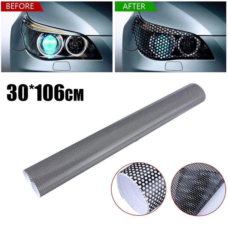 106x30cm Car Vinyl Wrap Hollow Headlight Tint Film Auto Grid Side Shield Headlamp Tail Light Honeycomb Film Sticker Car Decor