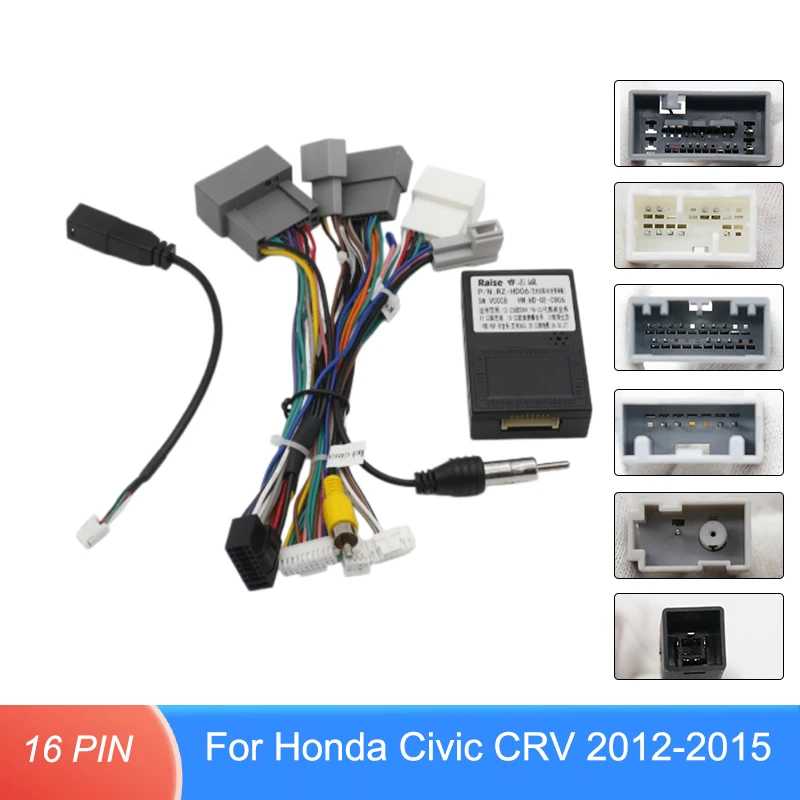 16 Pin Power Wiring Harness CANBUS Decoder For Honda Civic CR-V 2012-2015 Android Car Radio Stereo Adapter Cable