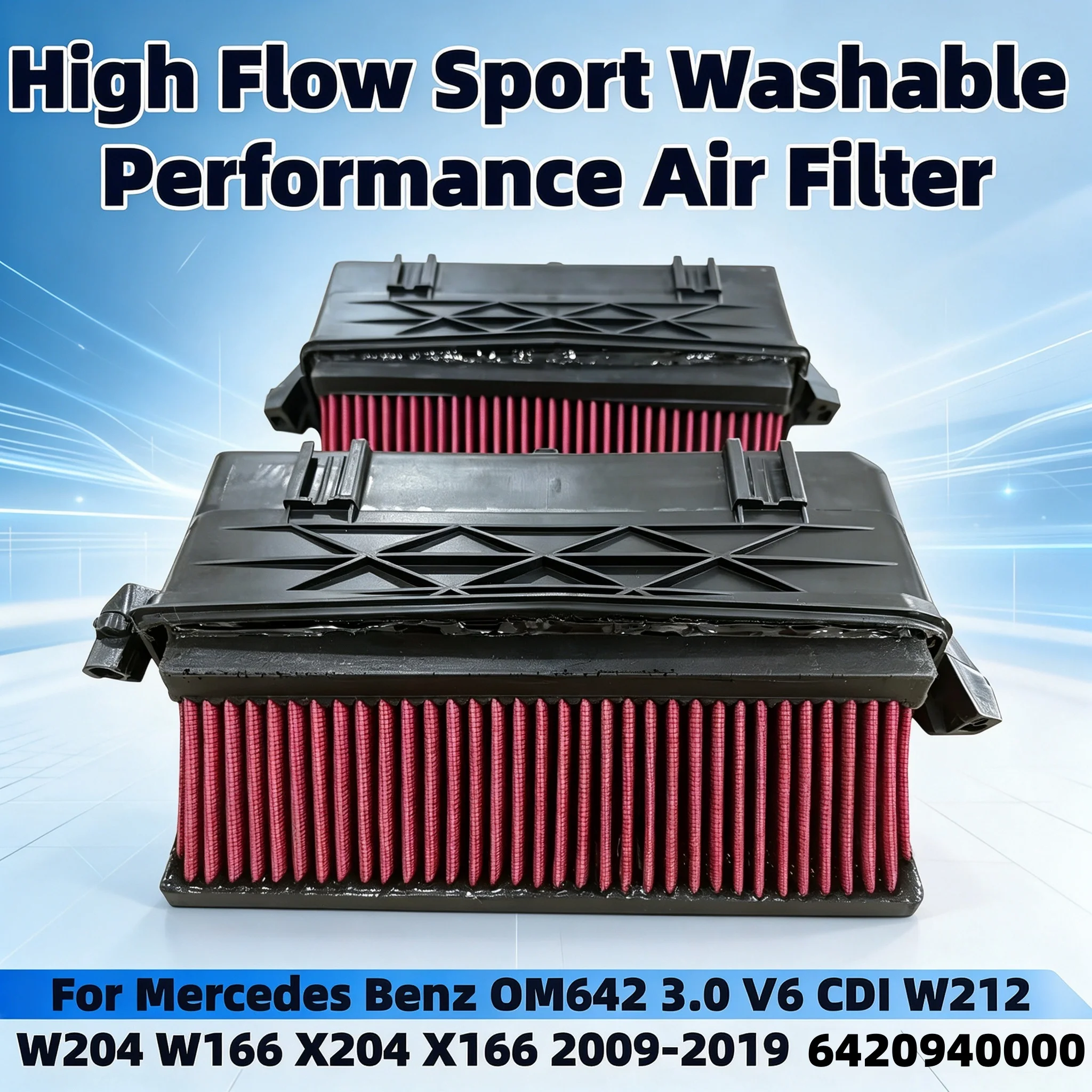 High Flow Sport Washable Performance Air Filter For Mercedes Benz OM642 3.0 V6 CDI W212 W204 W166 X204 X166 2009-2019 6420940000