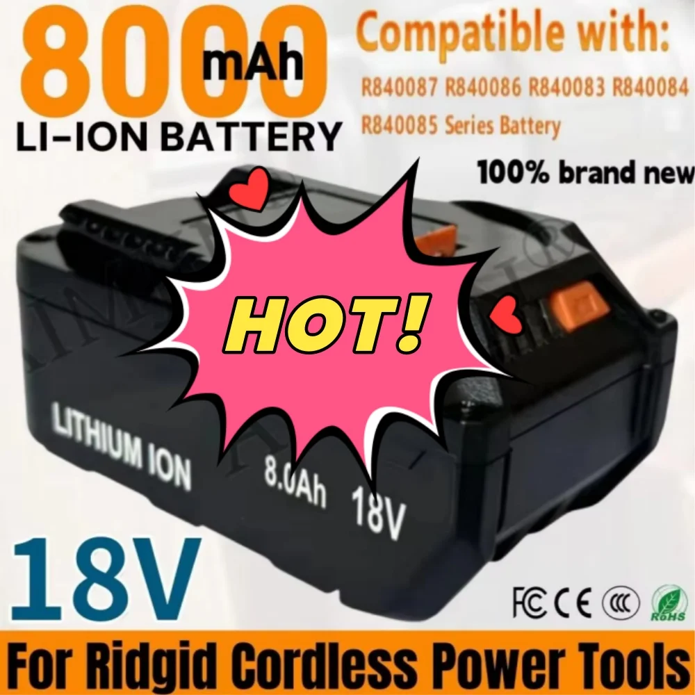 

НОВЫЙ Аккумулятор 18В 8.0Ач литий-ионный, замена для RIDGID R840087 R840085 L1815R L1850R L1830R R840083, для серии беспроводных электроинструментов