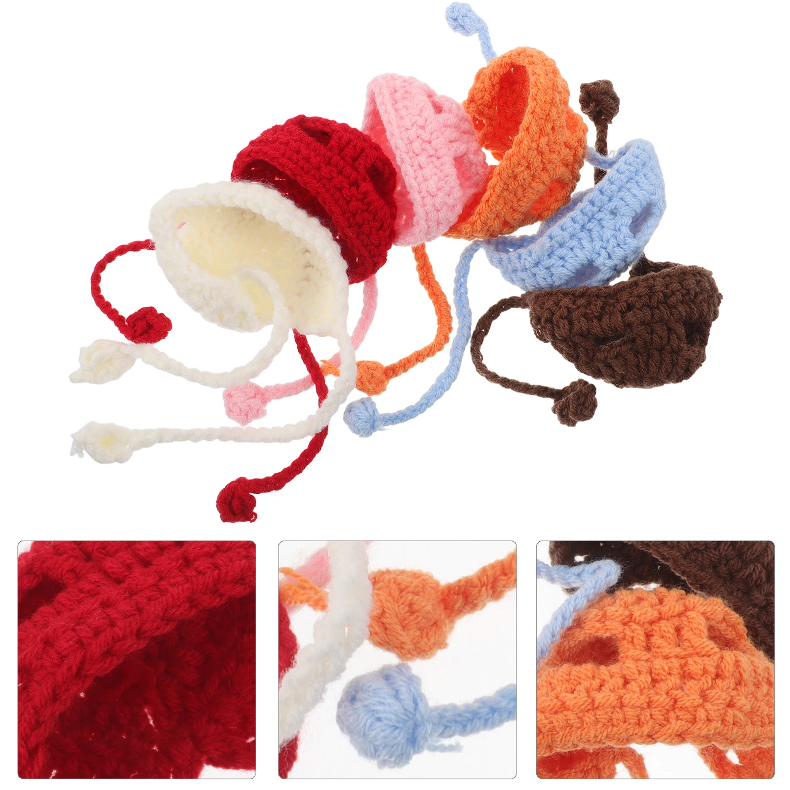 

6 Pcs Knit Hat Mini Ornament Knitting for Toys Decorate Hand Knitted Hats Yarn Tiny Party Wool Pet