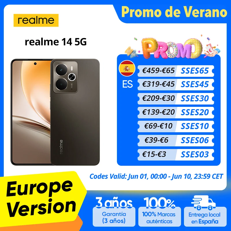 Versión Global realme 14 5G Smartphone Snapdragon 6 Gen 4 120Hz AMOLED Esports …